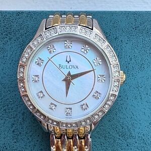 Bulova Women's Two-Tone Mother of Pearl dial with genuine diamonds Watch